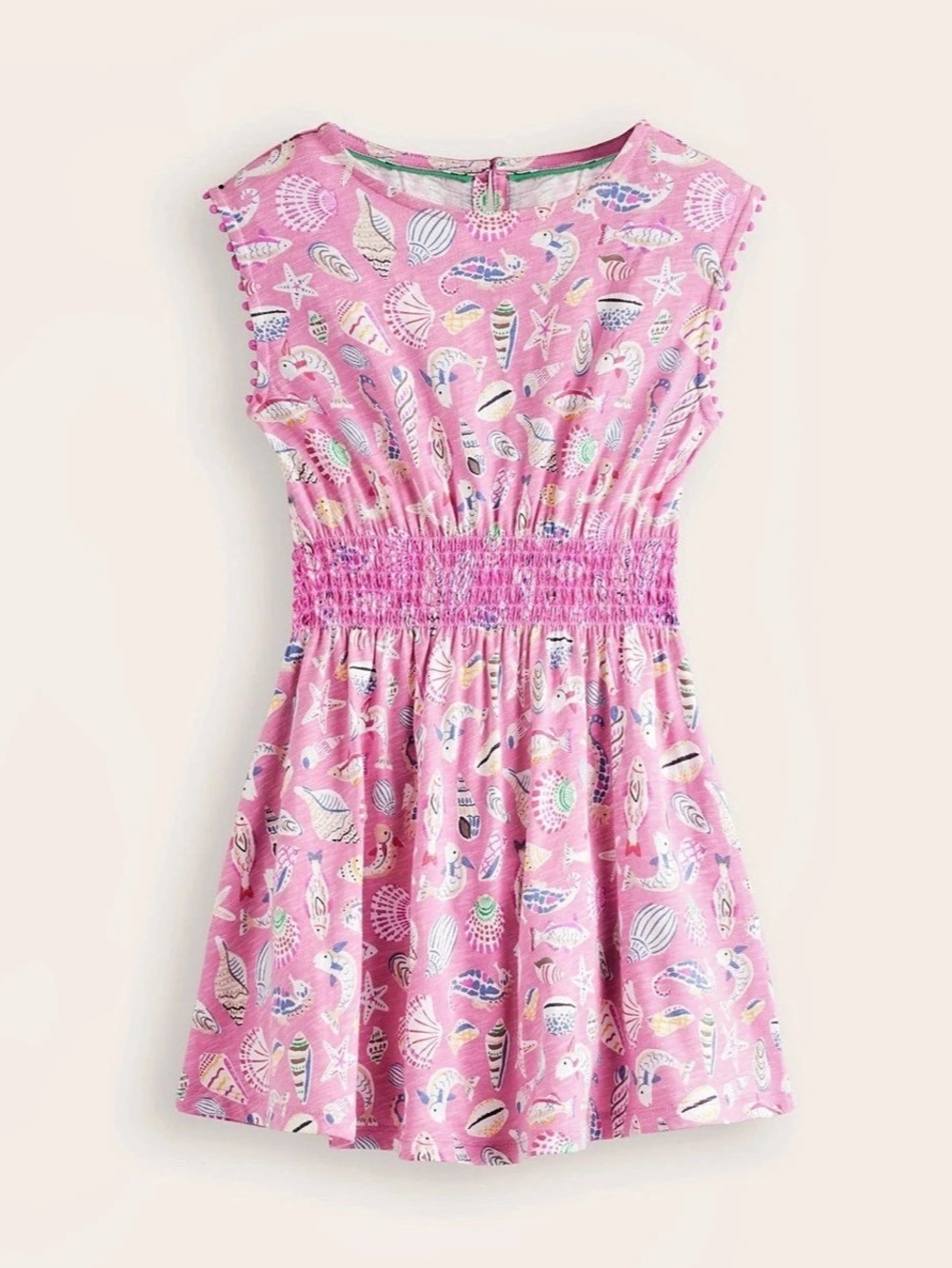 Mini Boden Shirred Waist Jersey Dress, pink seashell, size 5-6